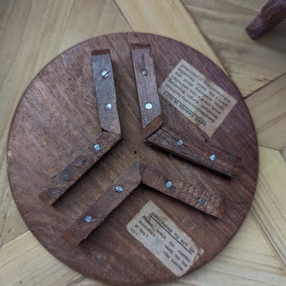 6" Handmade Indian Carved Wood Boho Accent Statue Stand Mini Table Altar Folding - Picture 5 of 6